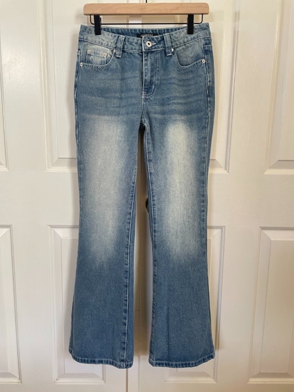 ARISEISM Y2K Medium Wash Wide Leg Flare Jeans Cotton M 30x30.5